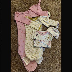 Newborn Knotted Sleeper Nightgown + Matching Hat Set, 3-pk, 0–6 Months